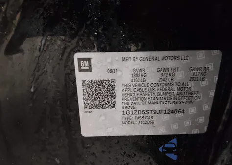 2018 Chevrolet Malibu Lt из США, поврежденный, VIN 1G1ZD5ST9JF124064